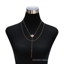 Double Layer Long Chain Tassel Natural Stone Alloy Pendant Simple Necklace